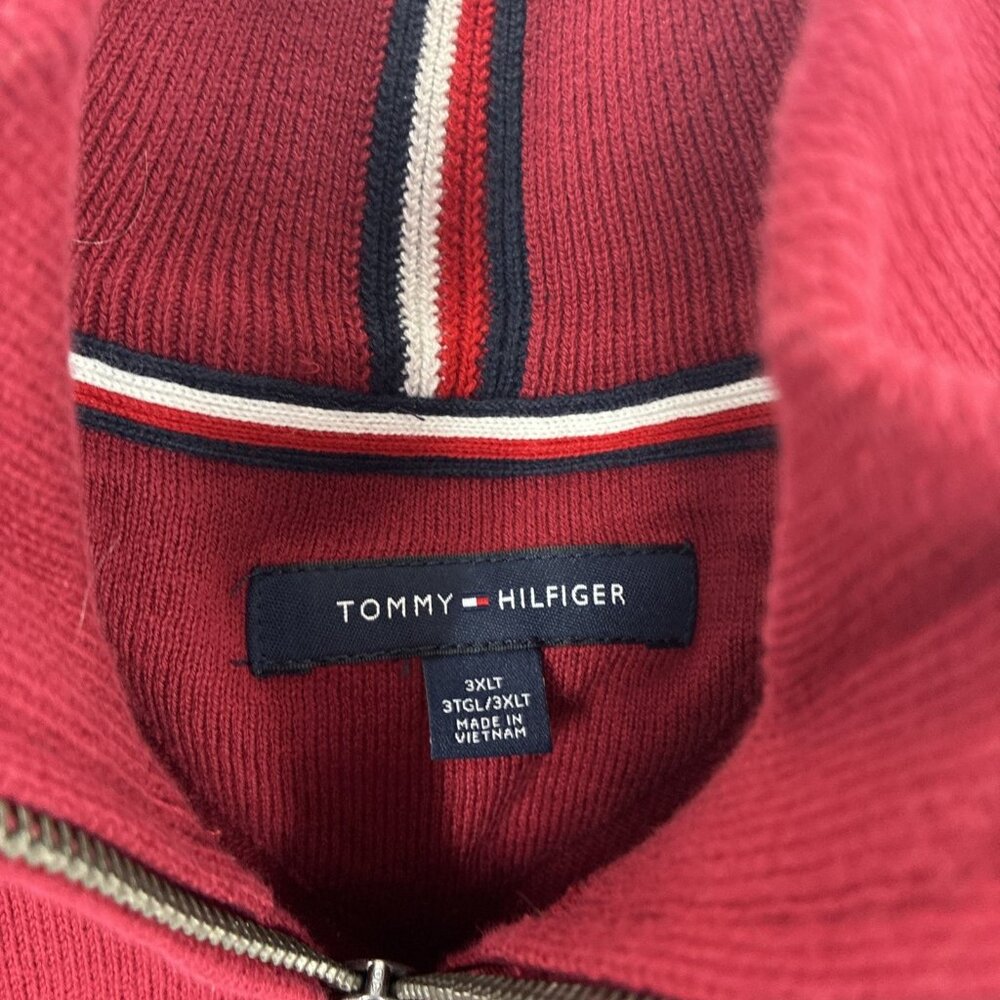Tommy Hilfiger Mens Quarter Zip Sweater Cotton Red Flag Logo 3XLT - Picture 4 of 7